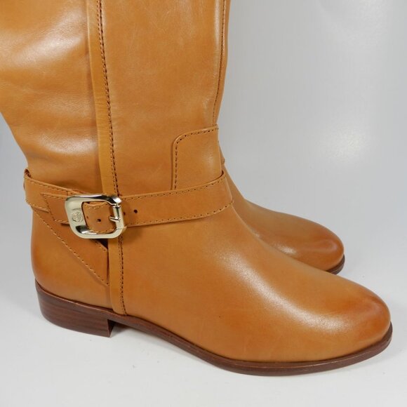 VINCE CAMUTO Ovarlym Riding Tall Boots Size 7.5 Light Cognac Brown LEATHER NEW - Picture 4 of 14